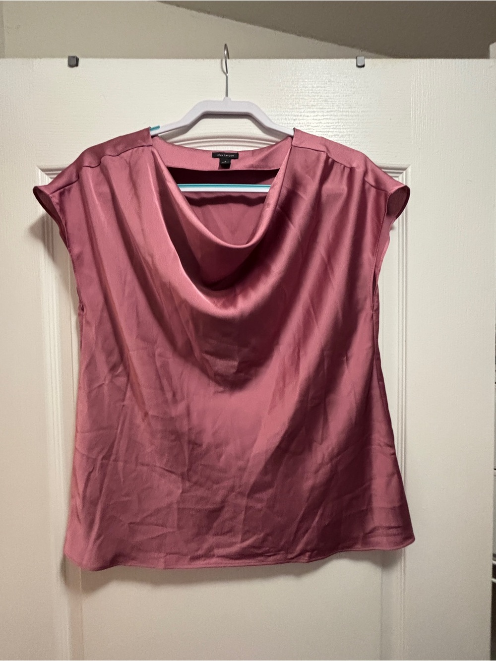 Ann Taylor Dusty Rose Satin Cowl Neck Shell
